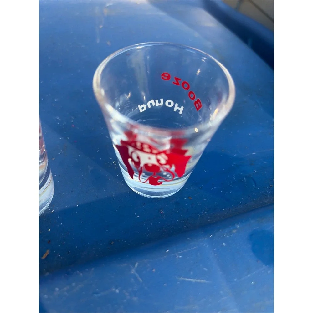 Vintage Style Novelty Shot Glass Set of 4 Pink Elephant Booze Hound Night Owl